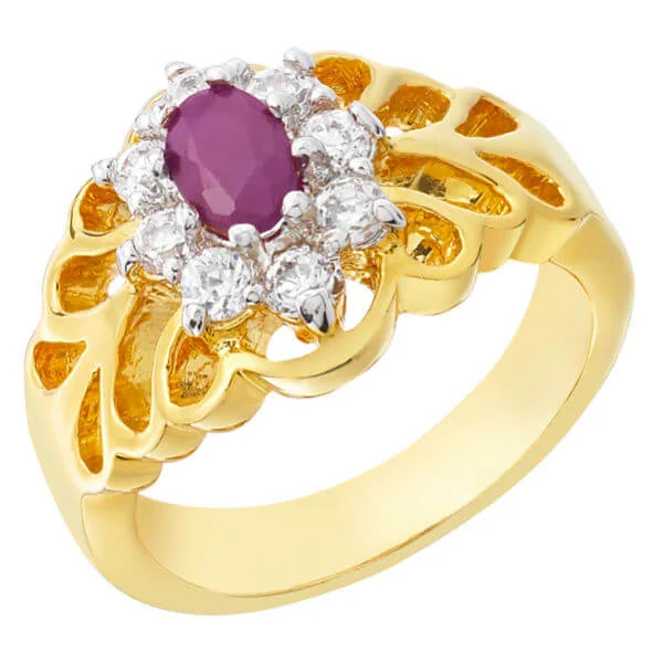 Two Toned Cubic Zirconia Oval Ruby Ring - J Image 1