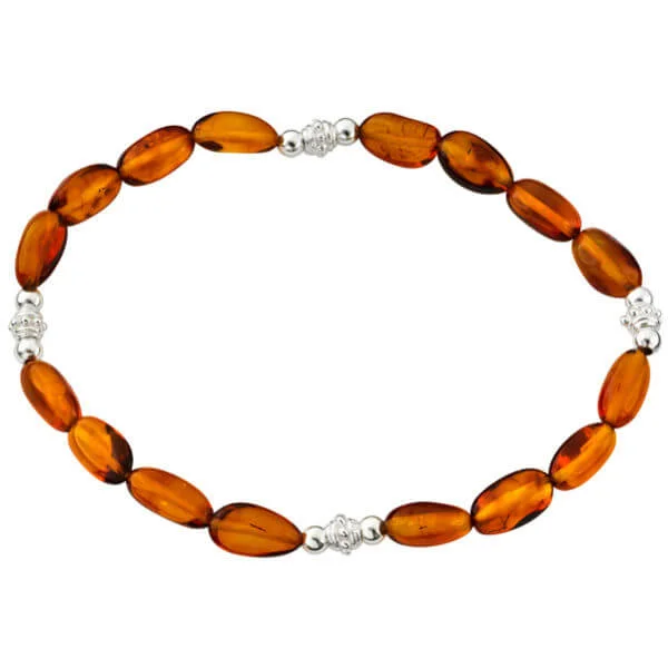 Silver Plated Amber Beaded Bracelet - One Size Image 1