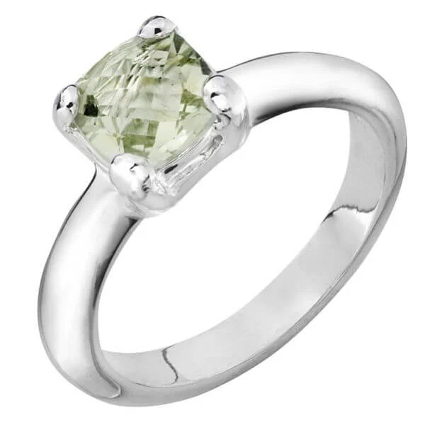 Silver Plated Green Amethyst Ring - J Image 1