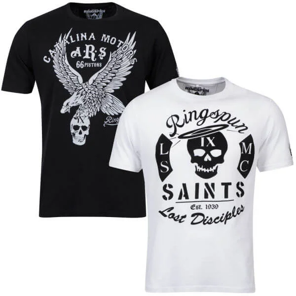 Ringspun Men's Graphic Printed T-Shirt Two pack White/Black Saints - S - Black Image 1