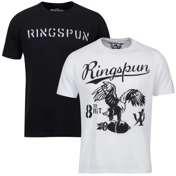 Ringspun Men's Graphic Printed T-Shirt Two pack White/Black Stalker - S - Black Image 1