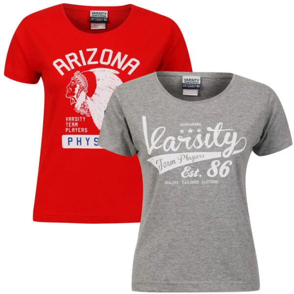 Varsity Team Players Women's 2-Pack T-Shirt - Grey Swoosh/Red Arizona - S - Grey/Red Image 1