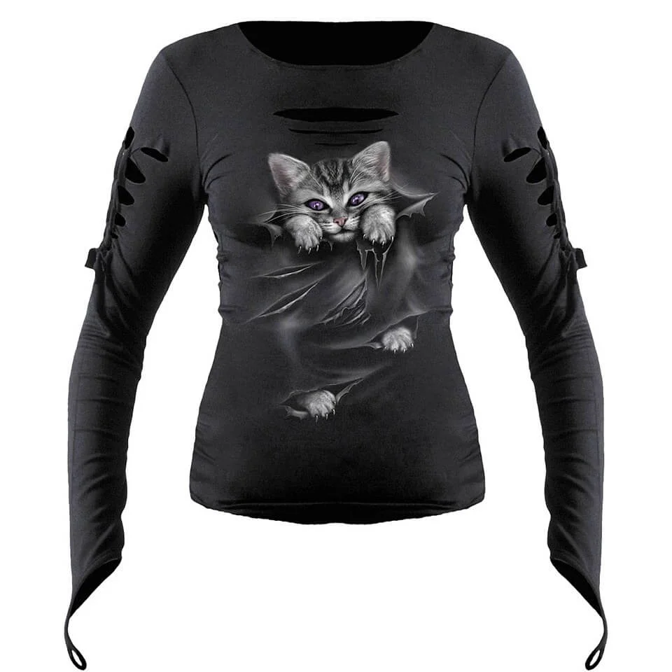 Spiral Women's BRIGHT EYES Slashed Goth Glove Top - Black - M - Black Image 1