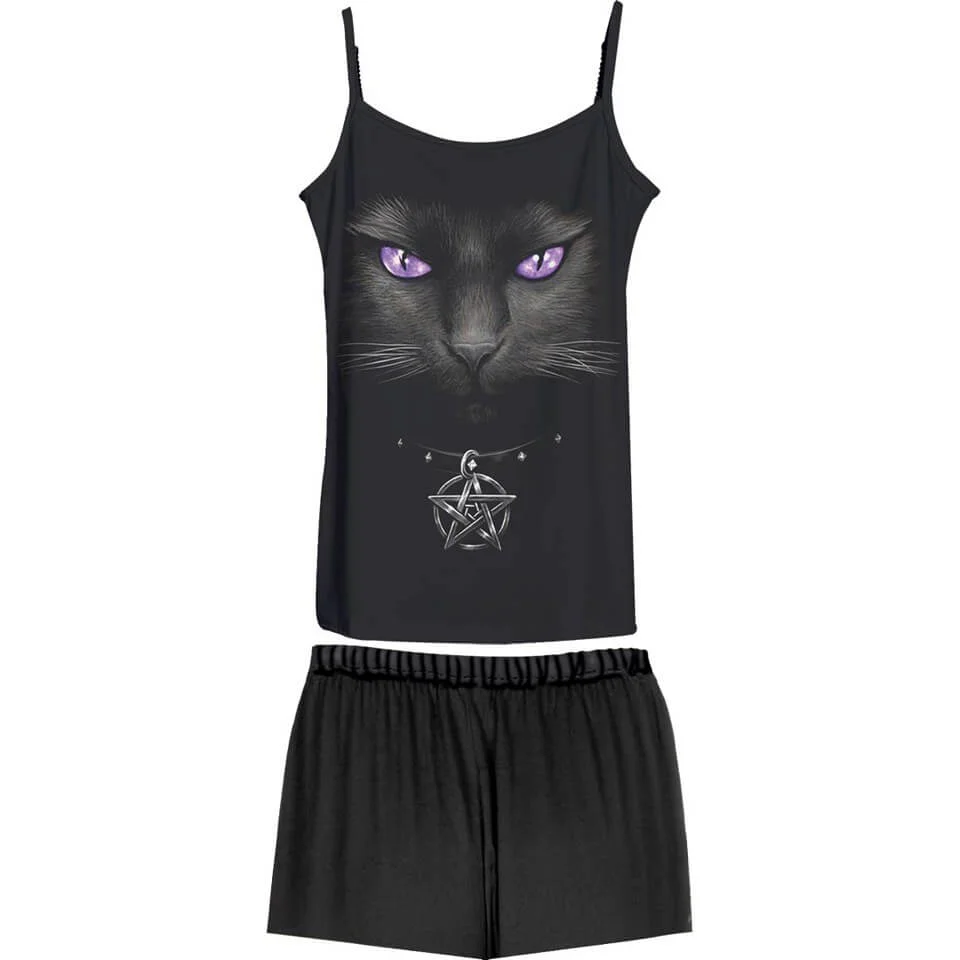 Spiral Women's BRIGHT EYES 4 Piece Gothic Pyjama Set - M - Black Image 1