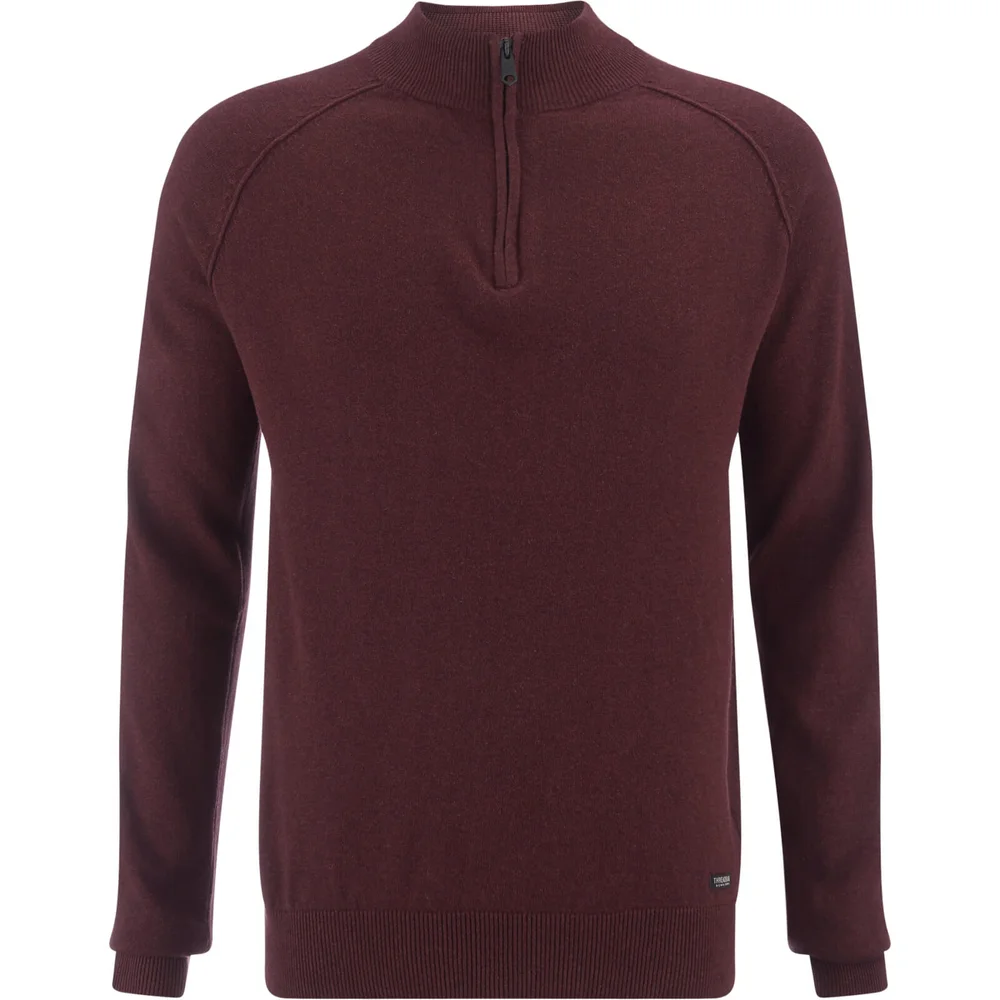 Threadbare Men's Annakin Quarter Zip Funnel Neck Knitted Jumper - Burgundy Marl - S - Burgundy Image 1