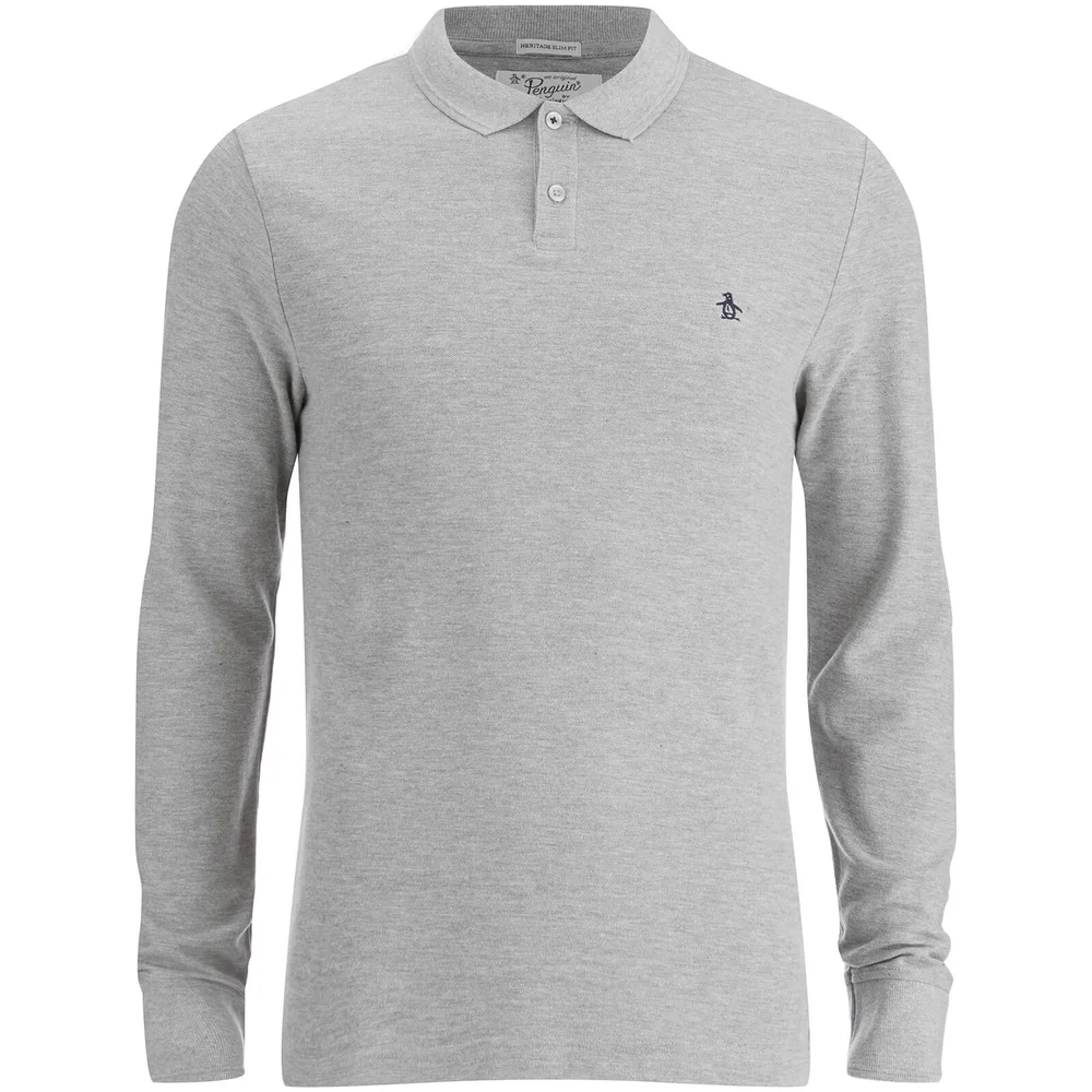 Original Penguin Men's Long Sleeve Polo Shirt - Rain Heather - S - Grey Image 1