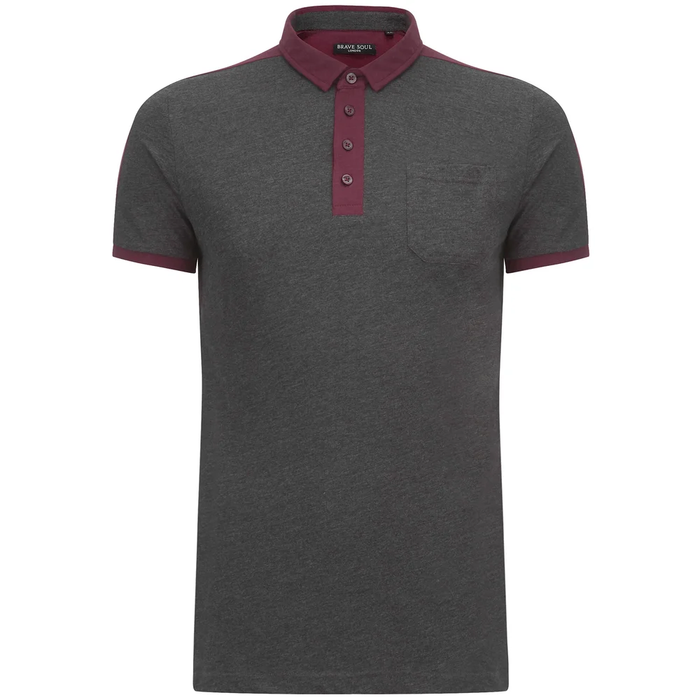 Brave Soul Men's Mozi Jersey Polo Shirt - Charcoal Marl/Wine - S - Grey Image 1
