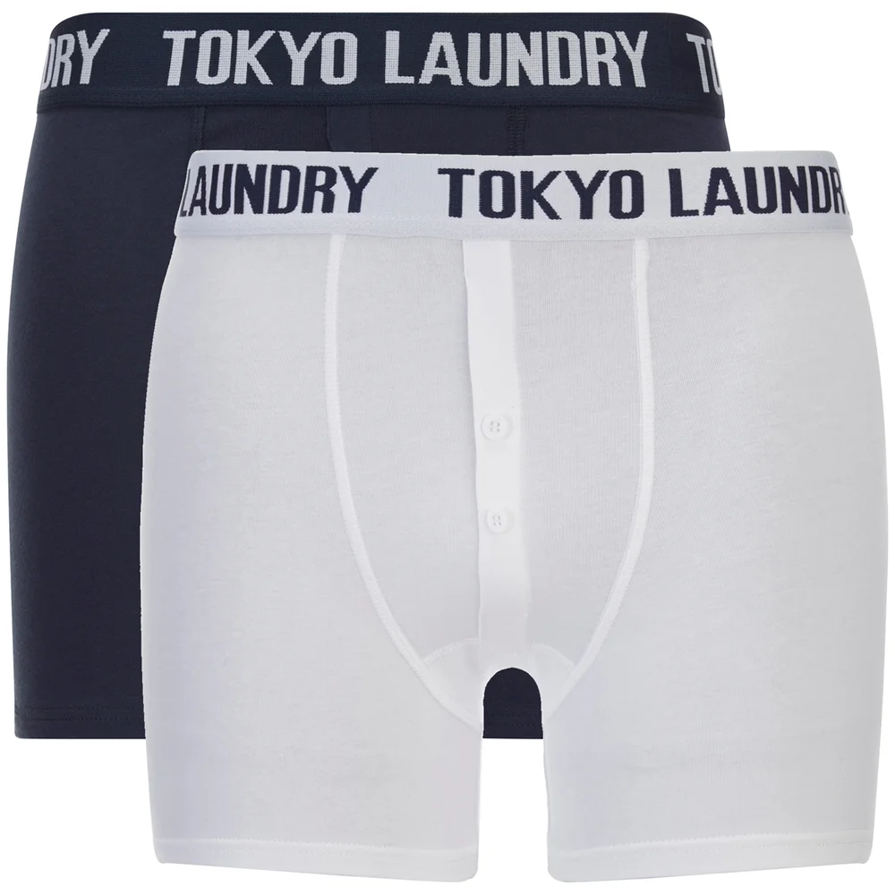 Tokyo Laundry Men's Eversholt 2 Pack Boxers - Optic White/Midnight Blue - S - White/Blue Image 1