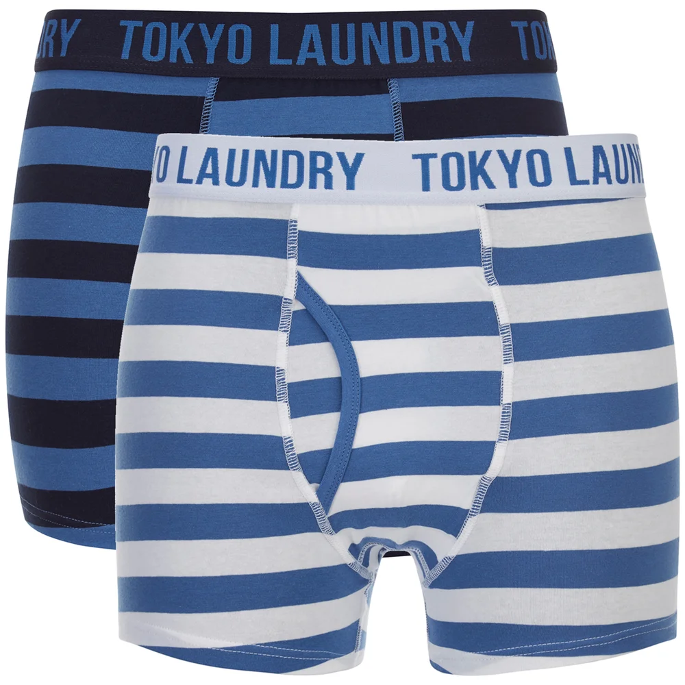 Tokyo Laundry Men's Esterbrooke 2 Pack Striped Boxers - Federal Blue/Optic White - S - Blue/White Image 1