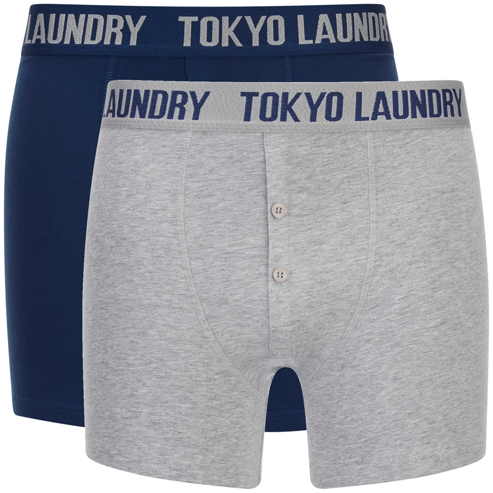 Tokyo Laundry Men's Eversholt 2 Pack Boxers - Estate Blue/Grey Marl - S - Blue/Grey Image 1