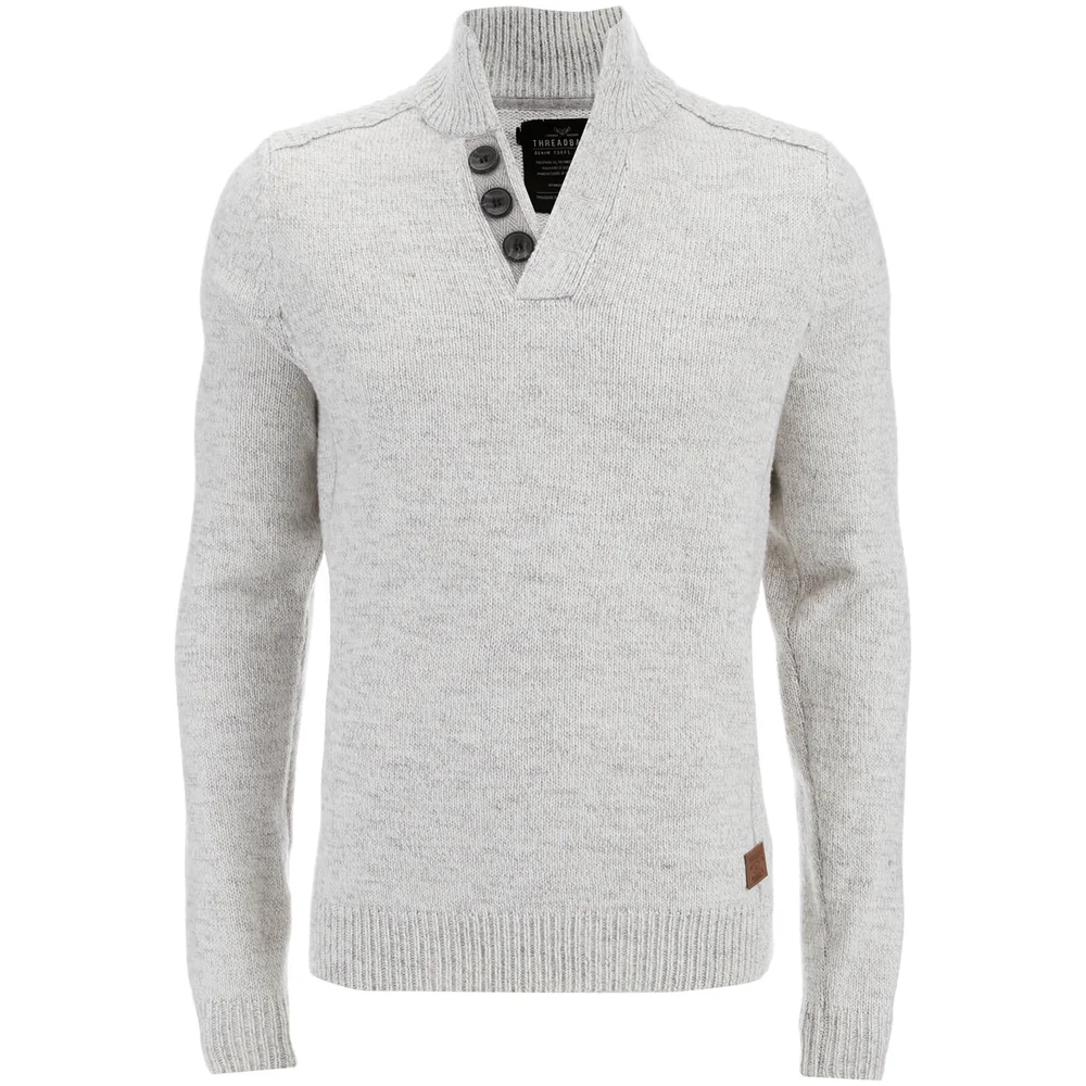 Threadbare Men's Tanner Button Neck Jumper - Winter White - S - Grey Image 1