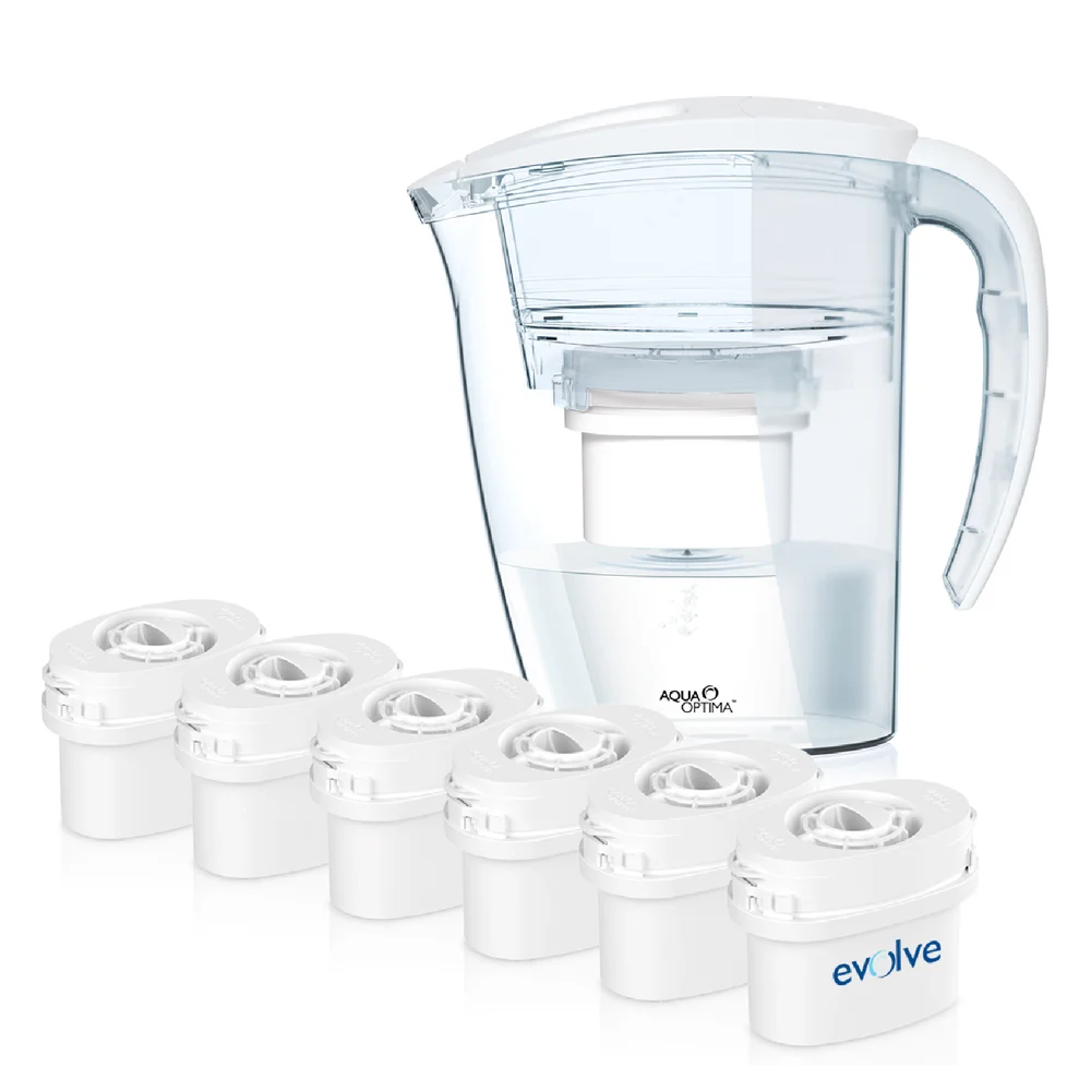 Aqua Optima 2.25L White Galia Water Filter Jug with 6 x 60 Day Evolve Filter Cartridges (12 Month Bundle) Image 1