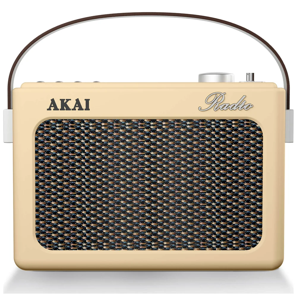 Akai Retro Vintage Portable Wireless AM/FM Radio with LCD Screen - Cream Image 1