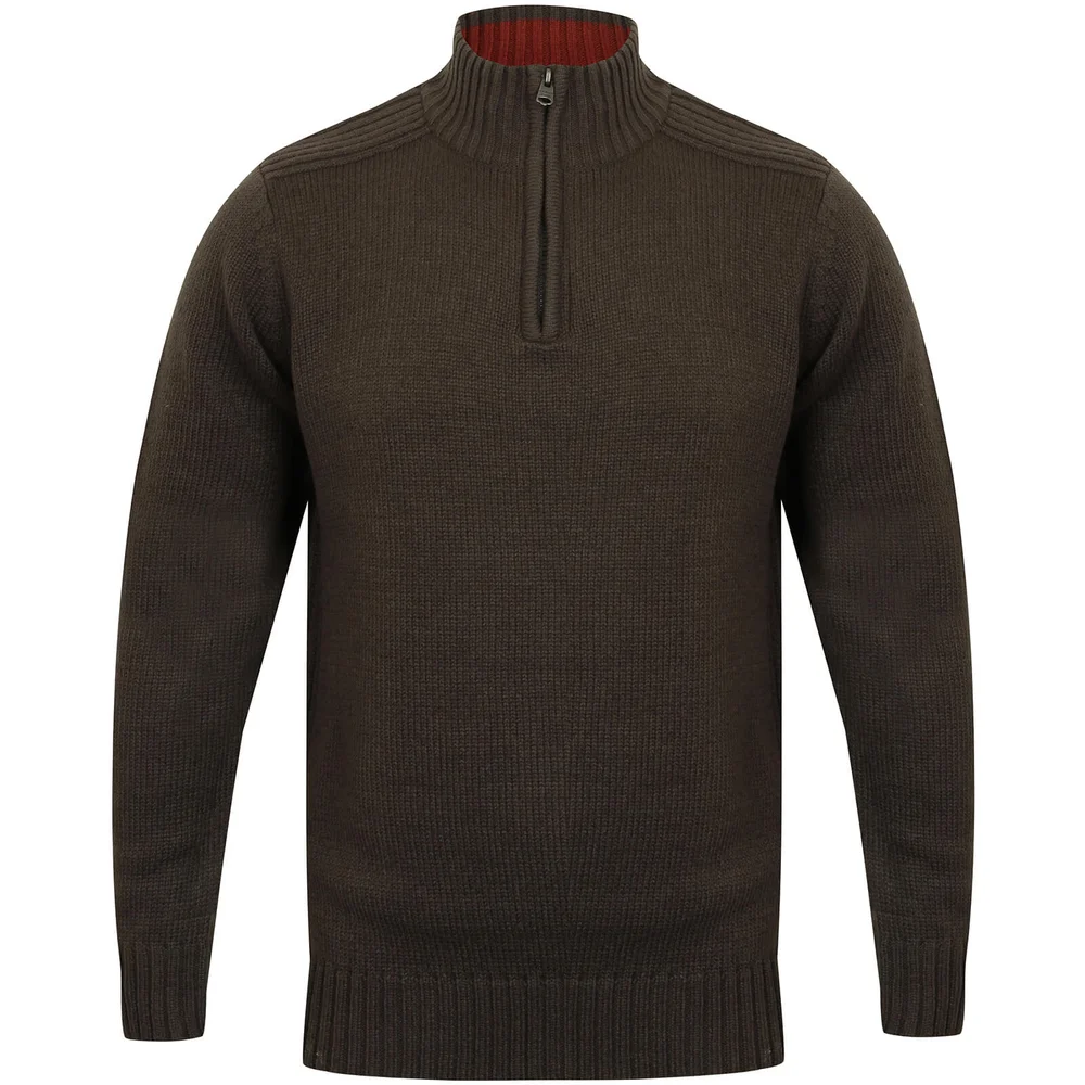 Kensington Men's Zip Down Jumper with Ribbed Detailing - Charcoal - M - Grey Image 1