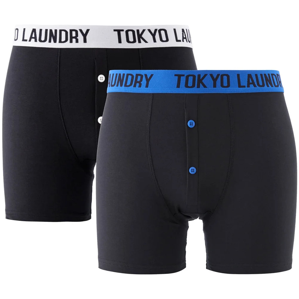 Tokyo Laundry Men's Handley 2 Pack Boxers - Optic White/Ocean - S - Black Image 1