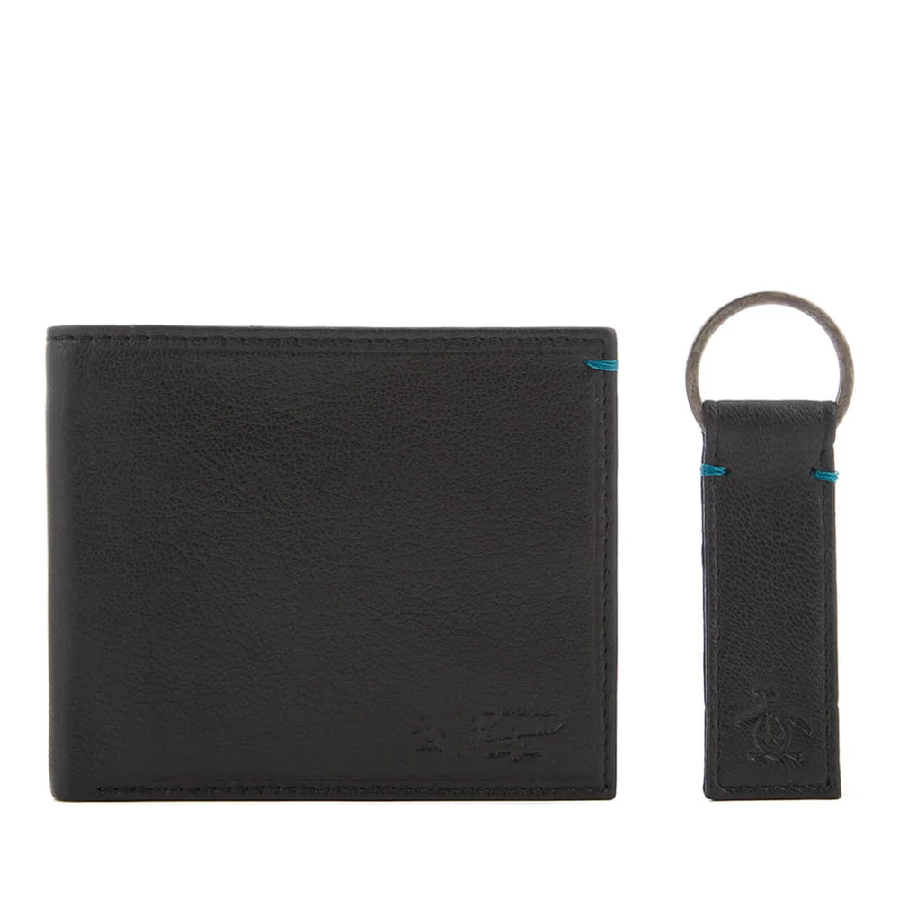Original Penguin Men's Leather Wallet and Keyring Set - Black Image 1