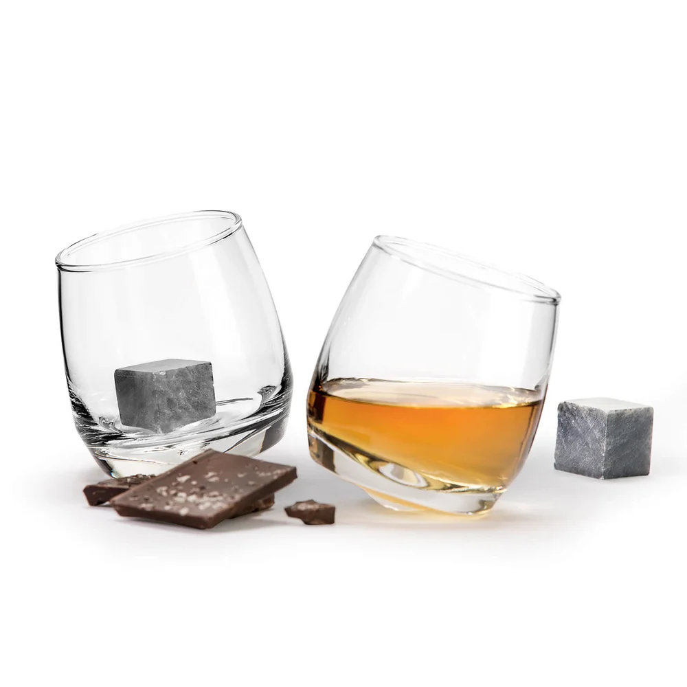 Sagaform Club Whiskey Gift Set - 2 Rocking Whiskey Glasses and 2 Drinkstones Image 1