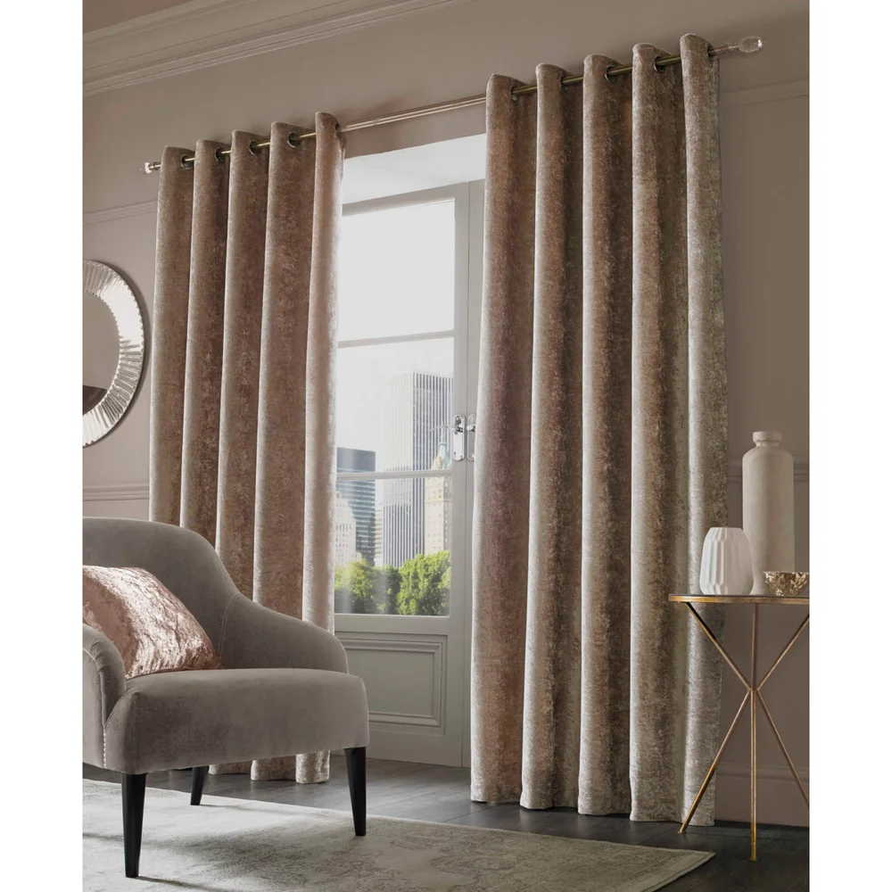 Sienna Eyelet Crushed Velvet Curtains - Natural - 46 x 54cm Image 1