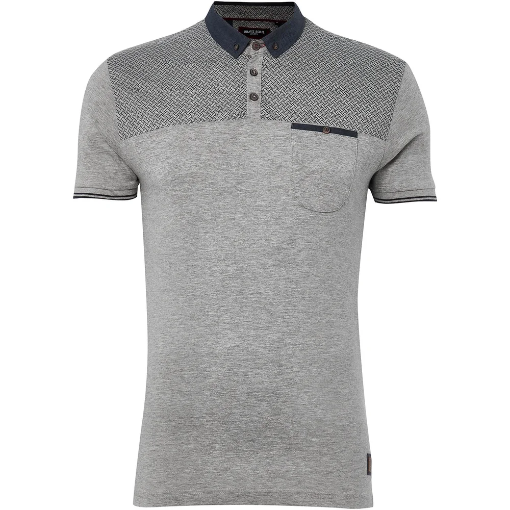 Brave Soul Men's Aqua Polo Shirt - Light Grey Marl - S - Grey Image 1