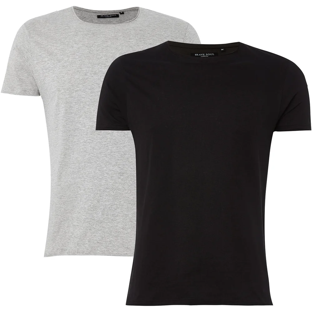 Brave Soul Men's 2 Pack Fresher T-Shirt - Light Grey Marl/Black - S - Grey/Black Image 1