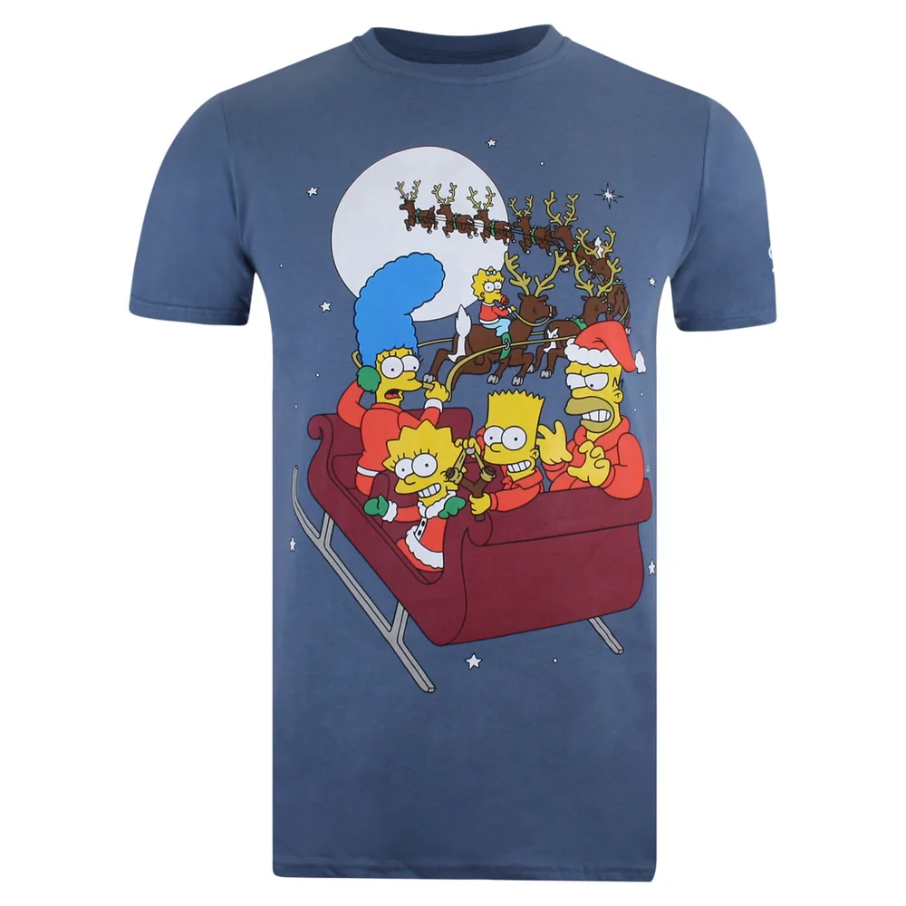 The Simpsons Men's Christmas Sleigh T-Shirt - Indigo - S - Navy Image 1