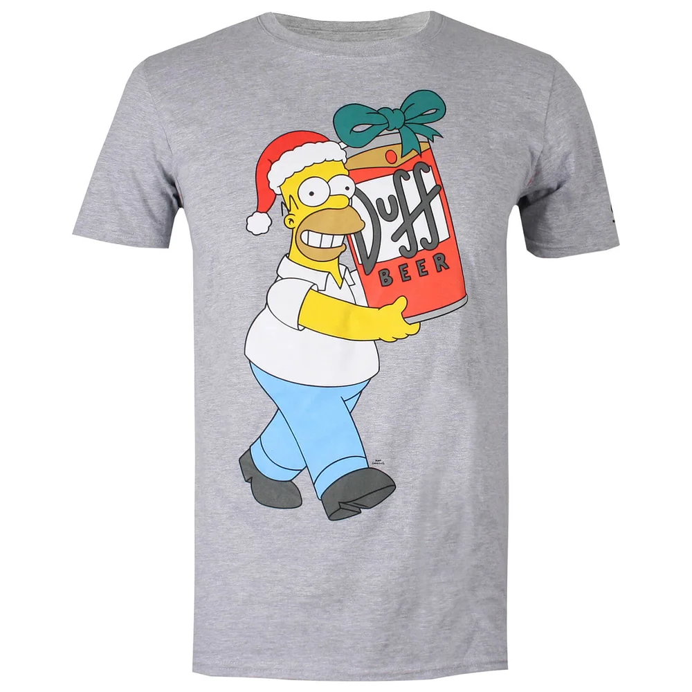 The Simpsons Men's Christmas Beer T-Shirt - Grey Marl - S - Grey Image 1