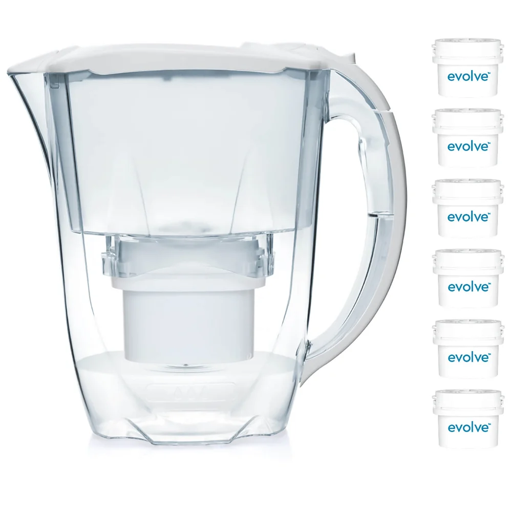 Aqua Optima 2.8L White Oria Water Filter Jug with 6 x 60 Day Evolve Filter Cartridges (12 Month Bundle) Image 1