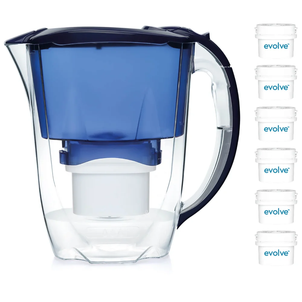 Aqua Optima 2.8L Blue Oria Water Filter Jug with 6 x 60 Day Evolve Filter Cartridges (12 Month Bundle) Image 1