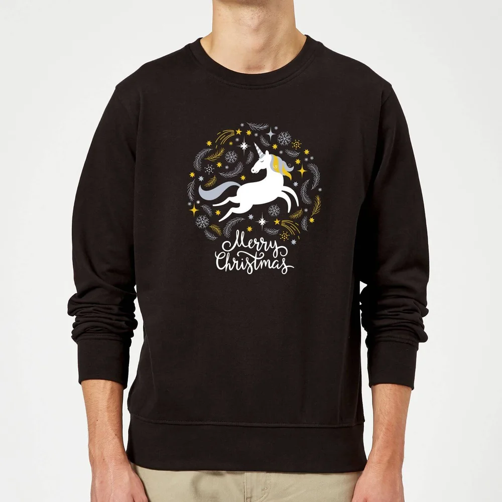 Unicorn Christmas Sweatshirt - Black - S - Black Image 1