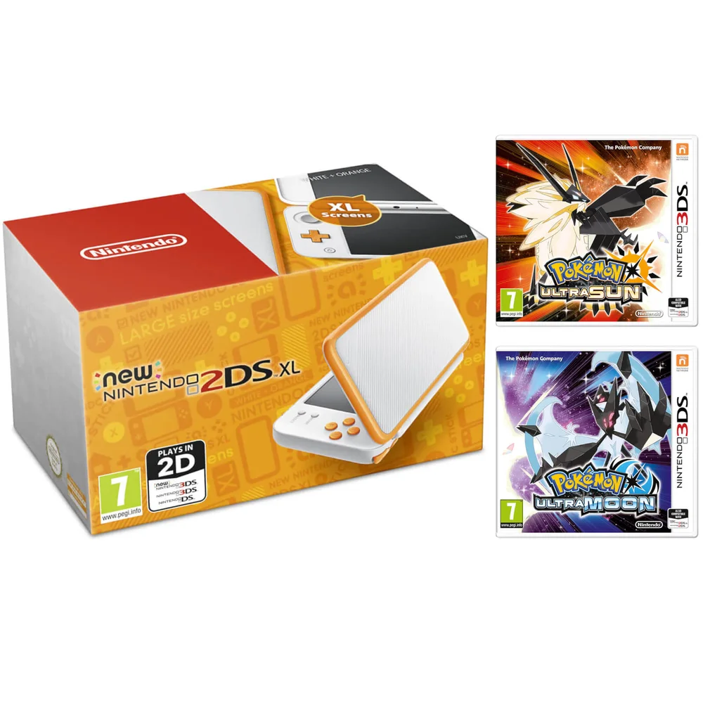 New Nintendo 2DS XL Orange & White with Pokémon Ultra Sun & Moon Image 1