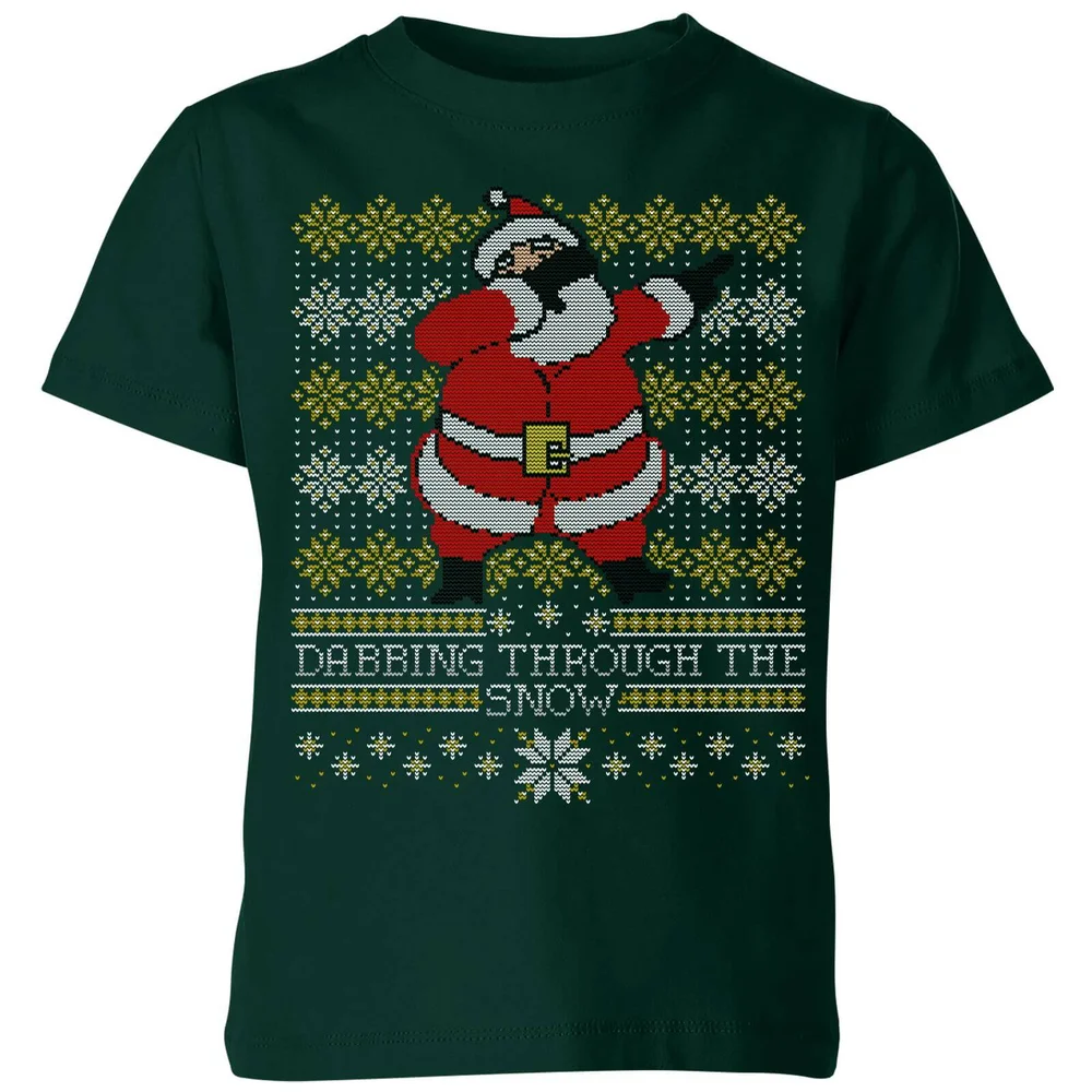 Dabbing through the snow Fair Isle Kids' T-Shirt - Forest Green - 3-4 Years - Forest Green Image 1