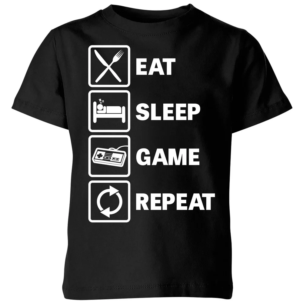 Eat Sleep Game Repeat Kids' T-Shirt - Black - 3-4 Years Image 1