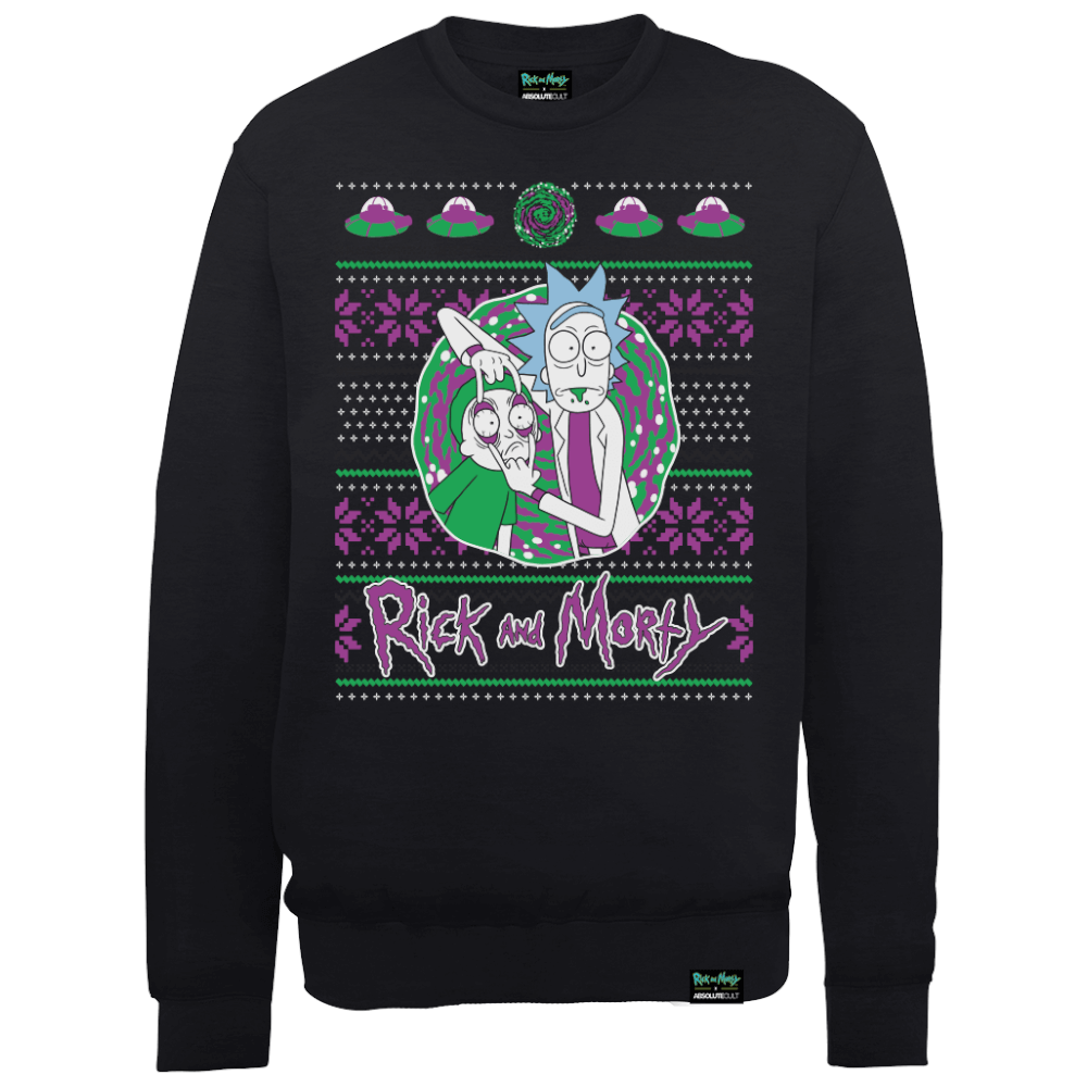 Rick And Morty Portal Men's Black Christmas Sweatshirt - S Image 1