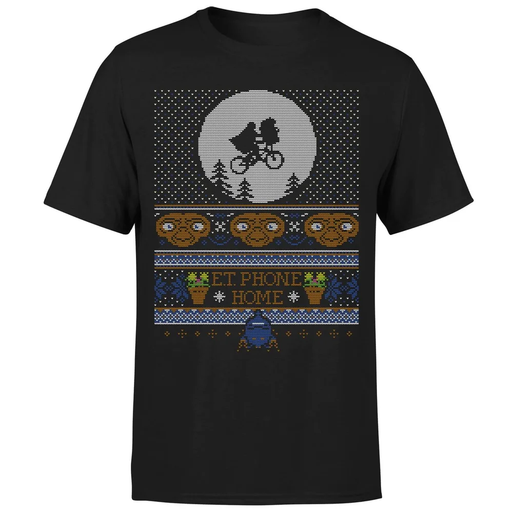 E.T Phone Home Fairisle Men's Christmas T-Shirt - Black - M Image 1