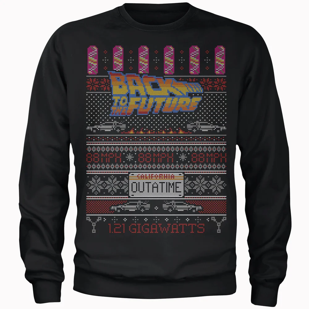 Back To The Future OUTATIME Men's Christmas Jumper - Black - S Image 1