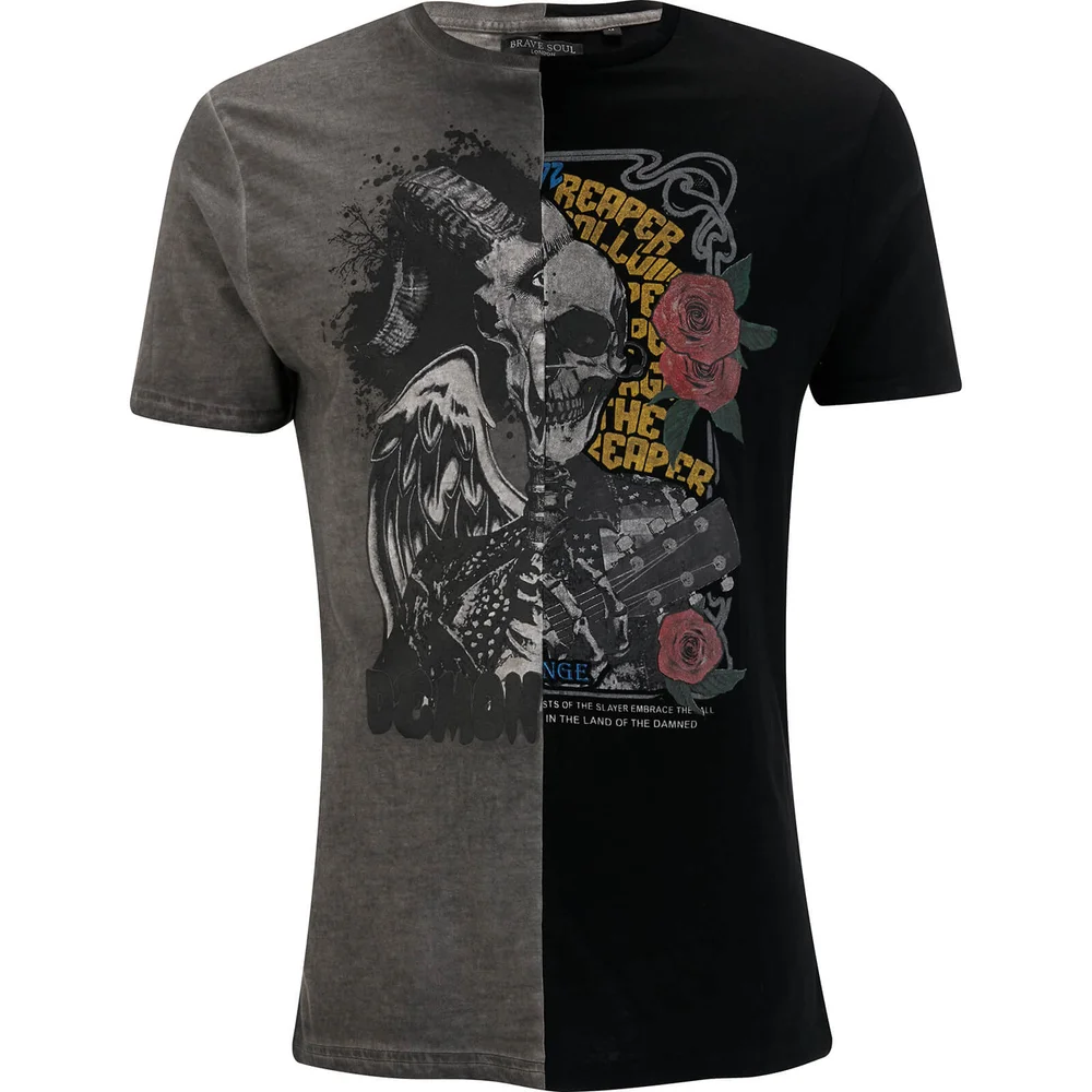 Brave Soul Men's Fear Splice T-Shirt - Black/Grey - S - Black/Grey Image 1