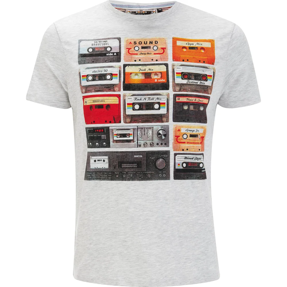 Brave Soul Men's Decade Cassette T-Shirt - Ecru Marl - S - Grey Image 1