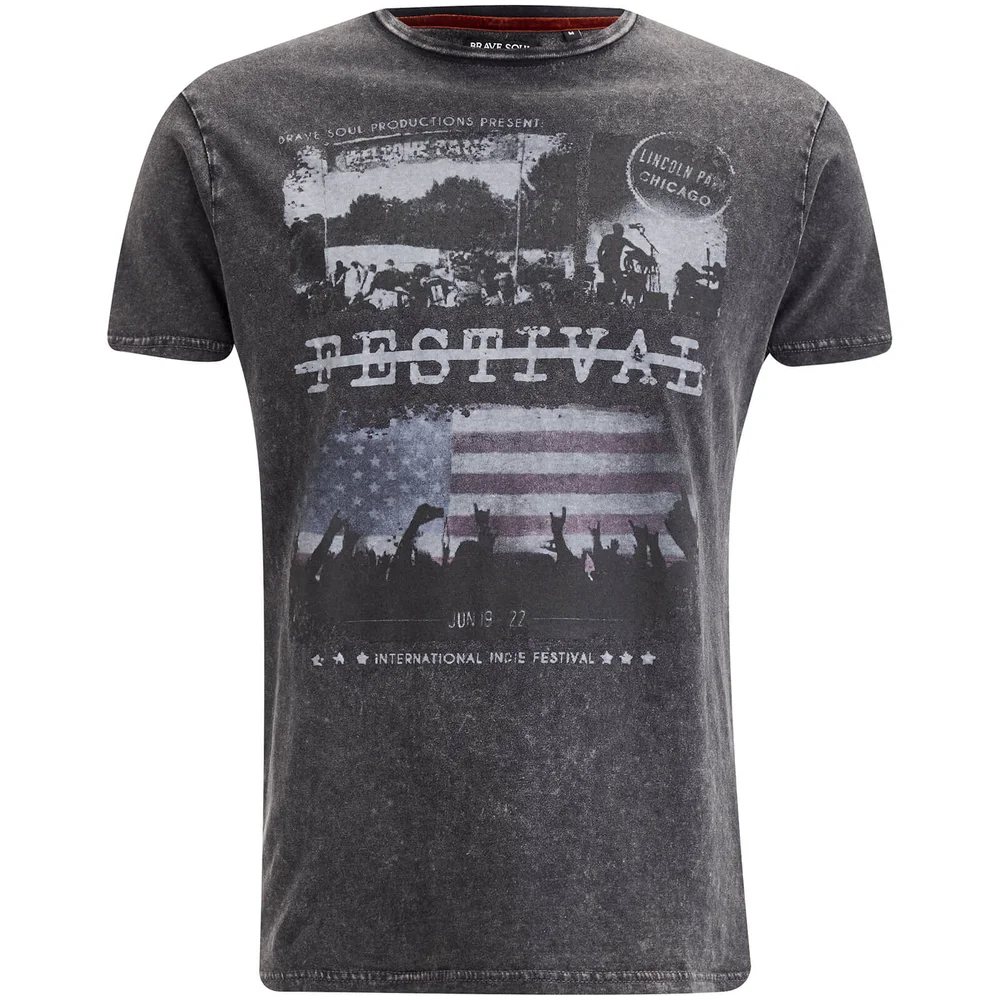 Brave Soul Men's Gig T-Shirt - Dark Charcoal Wash - S - Grey Image 1