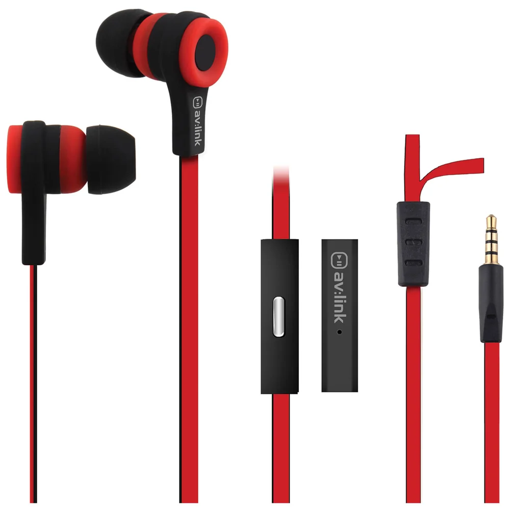 AV: Link Rubberised Tangle Free Cable Earphones with Mic - Red/Black Image 1