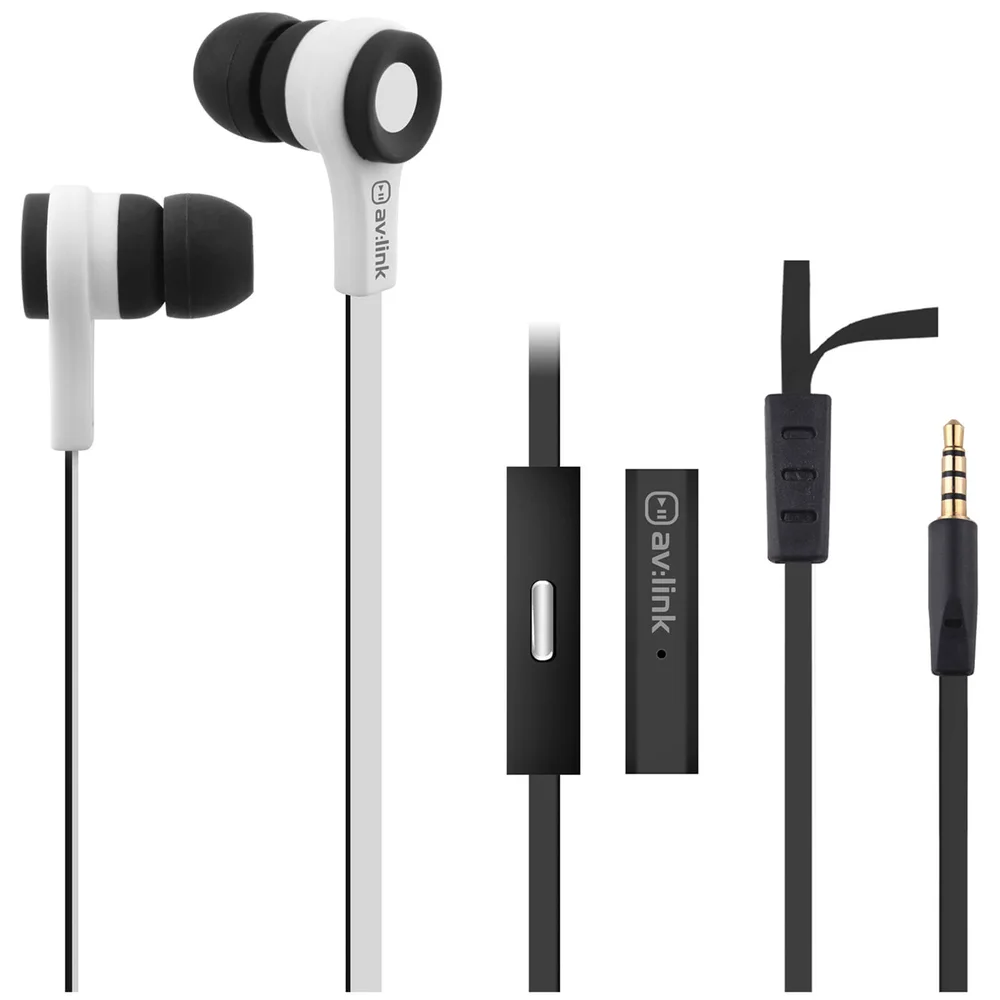 AV: Link Rubberised Tangle Free Cable Earphones with Mic - White Image 1