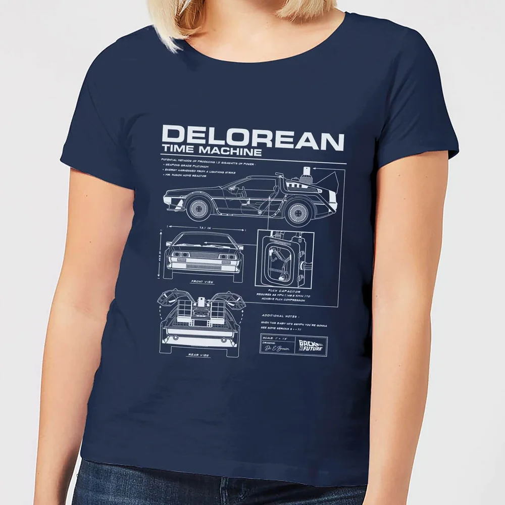 Back To The Future DeLorean Schematic Women's T-Shirt - Navy - S Image 1