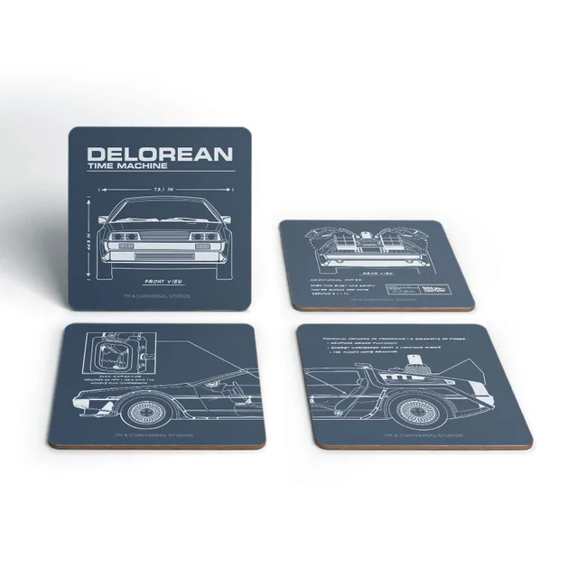 Back To The Future Delorean Schematic Coaster Set