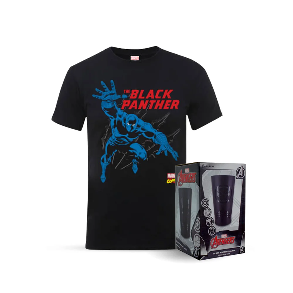 Marvel Comics The Black Panther T-Shirt and Exclusive Black Matte Glass Bundle - Men's - S Image 1
