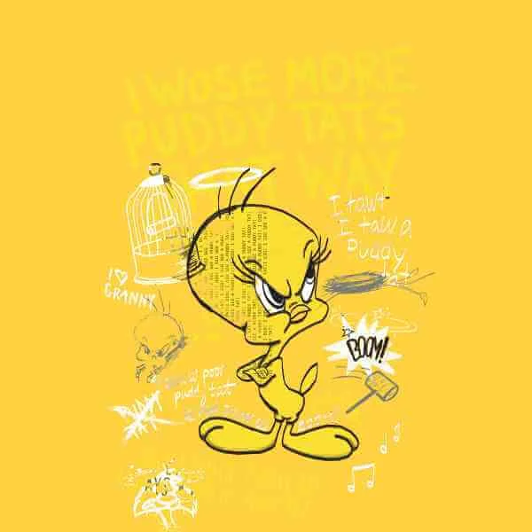 Looney Tunes Tweety Pie More Puddy Tats Men's T-Shirt - Yellow