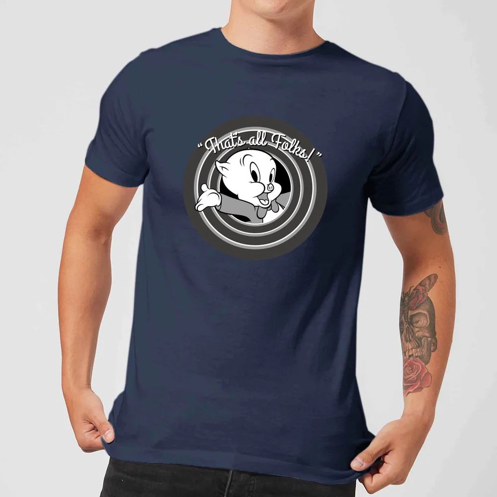 Looney Tunes That's All Folks Porky Pig Men's T-Shirt - Navy - S Image 1