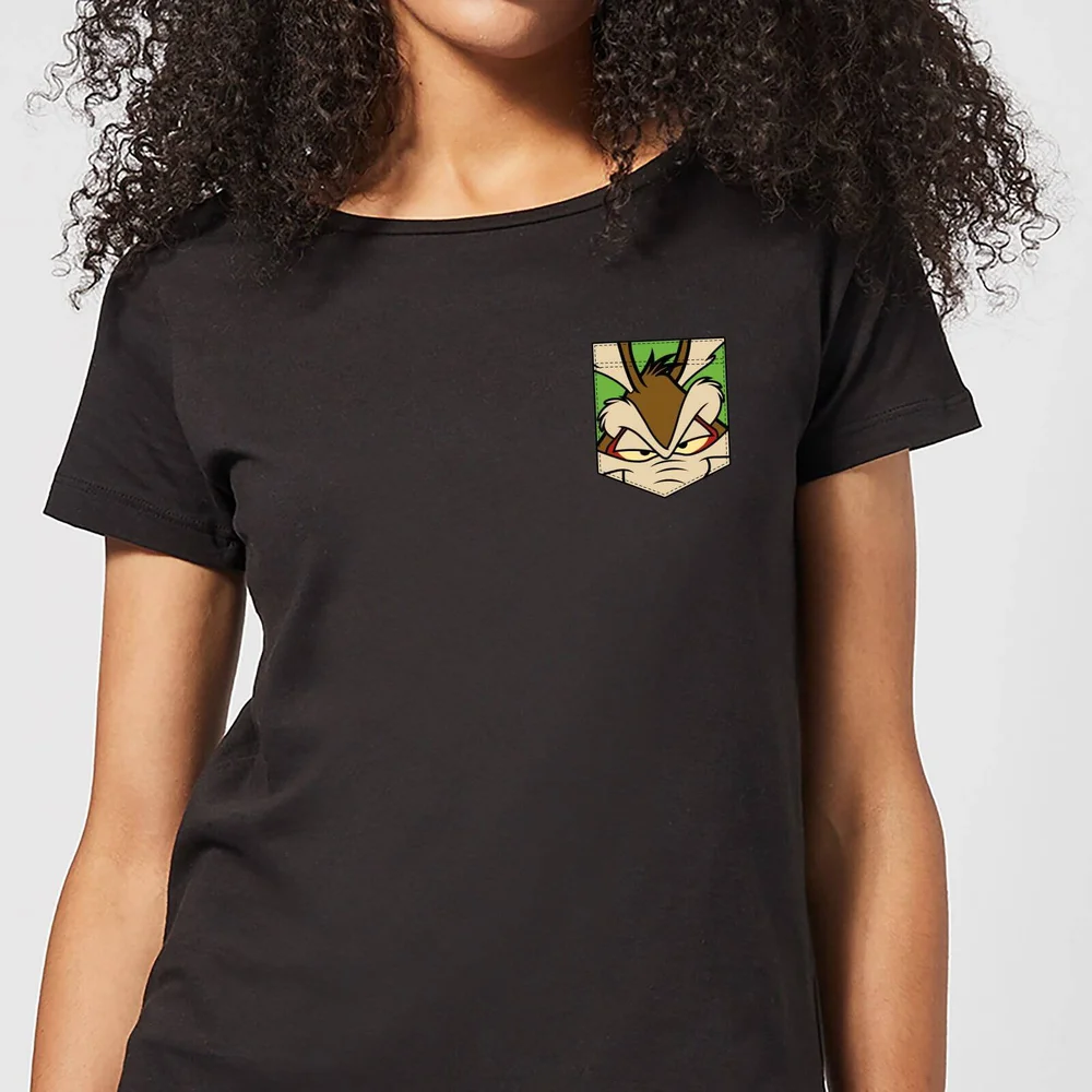 Looney Tunes Wile E Coyote Face Faux Pocket Women's T-Shirt - Black - S Image 1