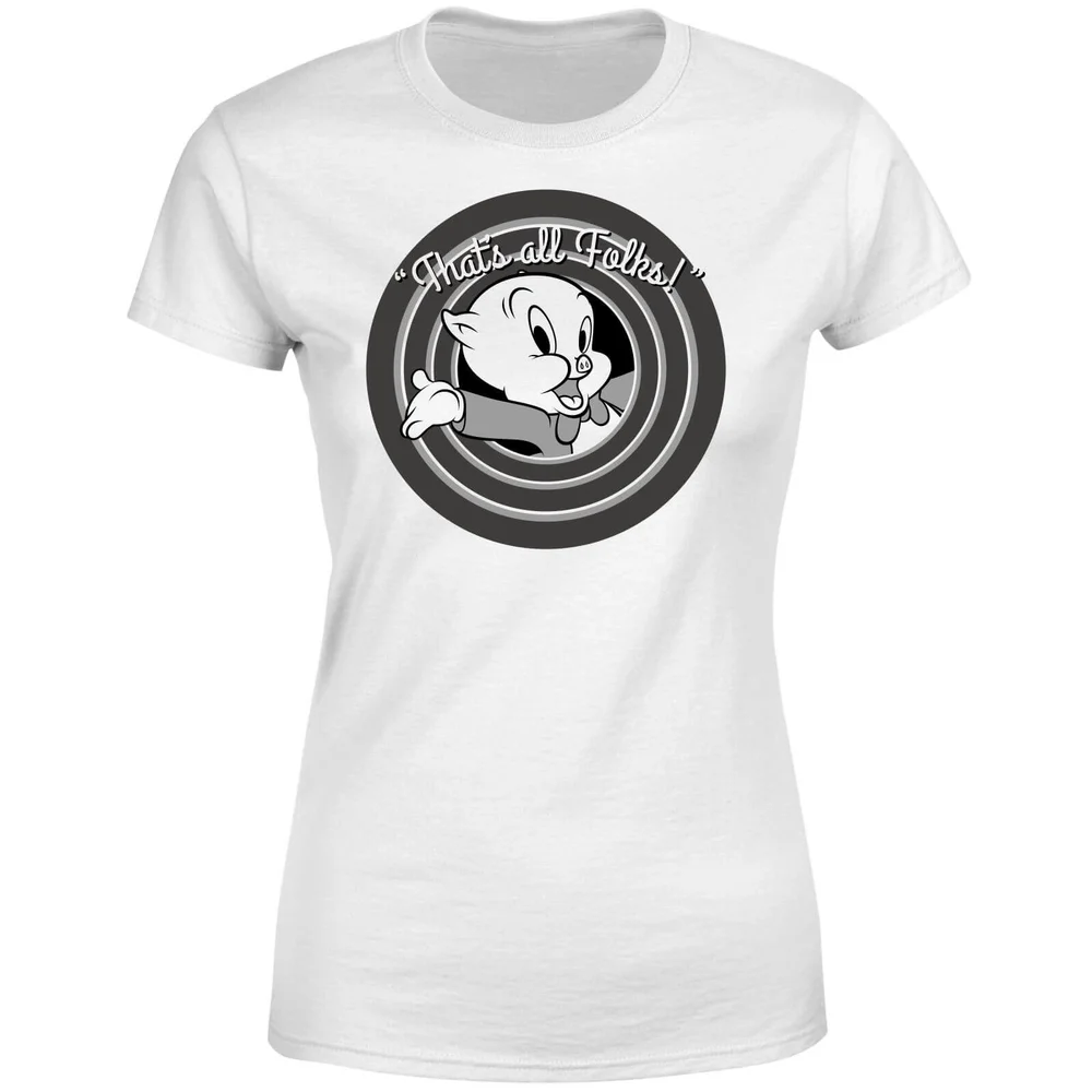 Looney Tunes That's All Folks Porky Pig Women's T-Shirt - White - M Image 1