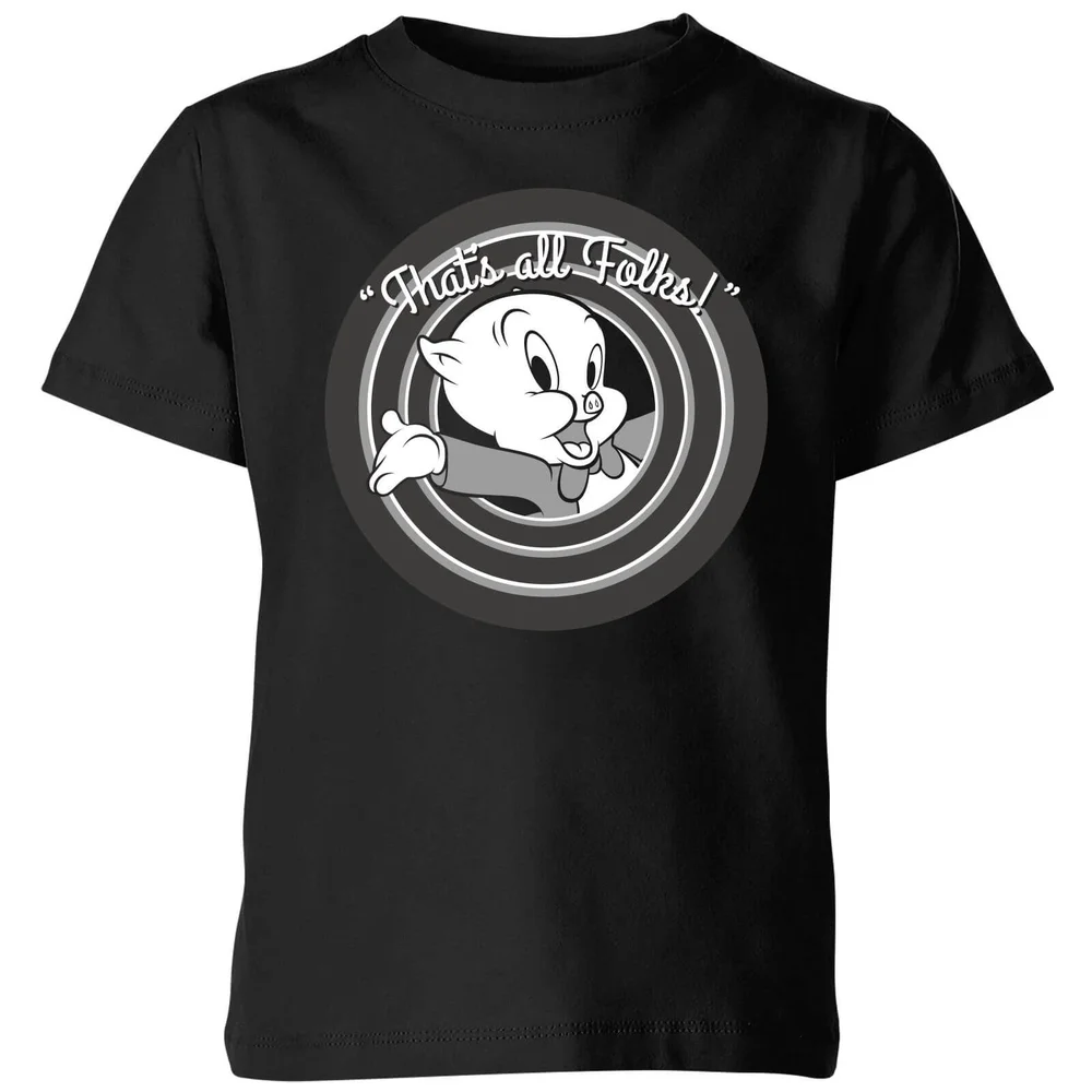 Looney Tunes That's All Folks Porky Pig Kids' T-Shirt - Black - 3-4 Years Image 1
