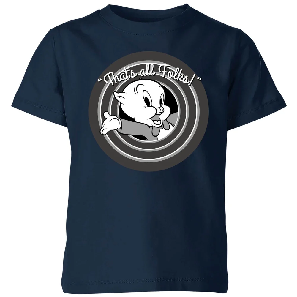 Looney Tunes That's All Folks Porky Pig Kids' T-Shirt - Navy - 3-4 Years Image 1