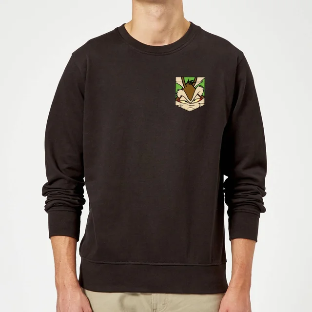 Looney Tunes Wile E Coyote Face Faux Pocket Sweatshirt - Black